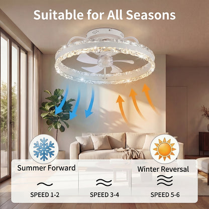 Emitto LED Ceiling Fan Light Dimmable 6 Speed Lamp Living Room with Remote APP