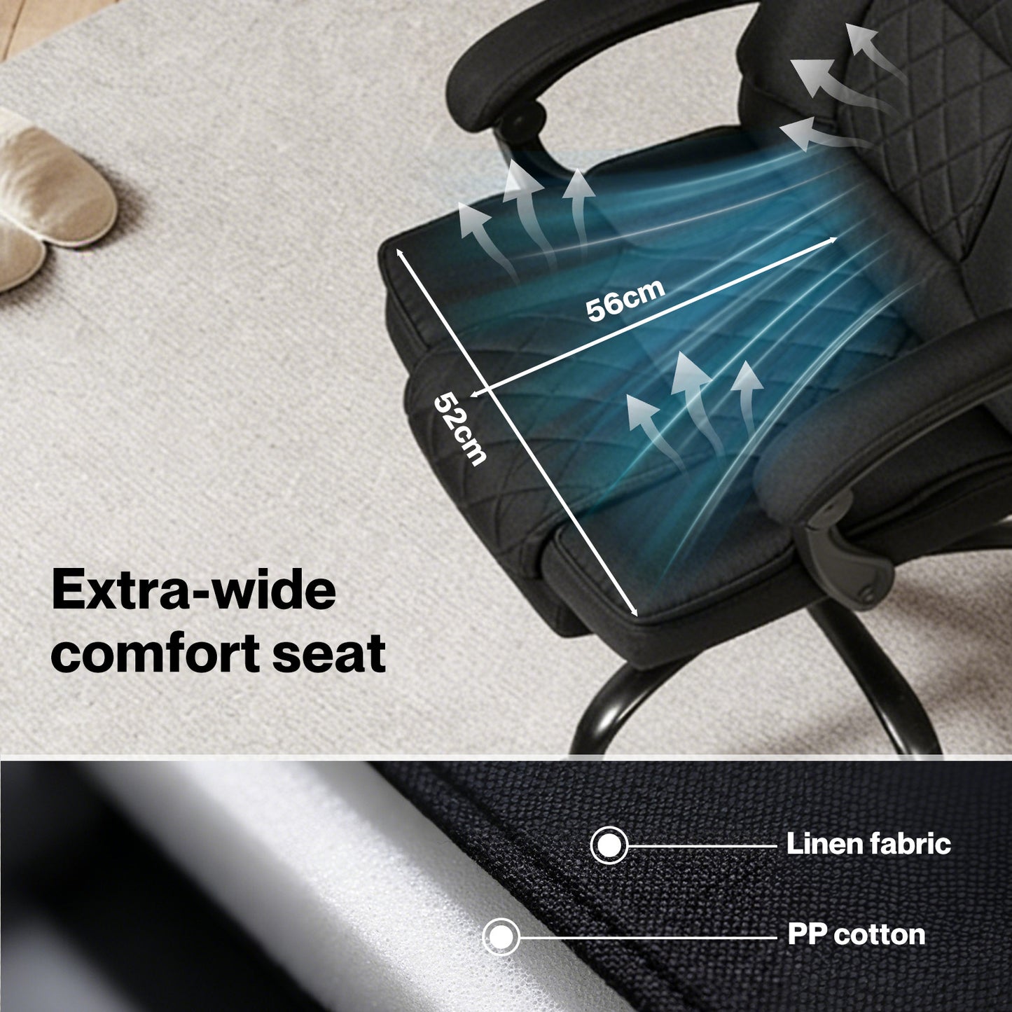Levede Office Chair with Footrest Linen Fabric High Back Swivel 135° Reclining