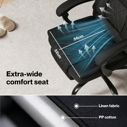 Levede Office Chair with Footrest Linen Fabric High Back Swivel 135° Reclining