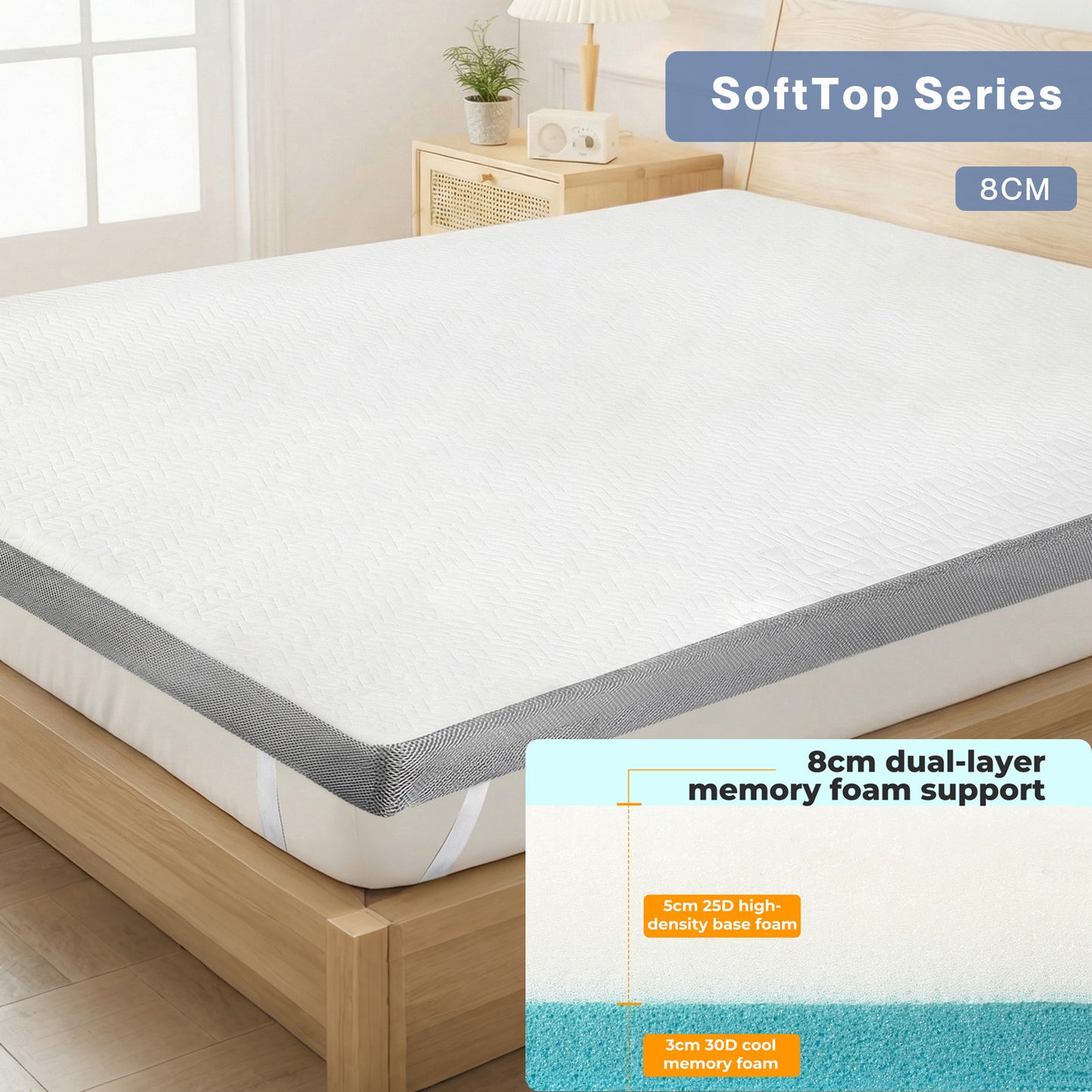 Lavio Mattress Topper Memory Foam Cooling Gel Bamboo Charcoal 5cm 7cm 8cm 10cm