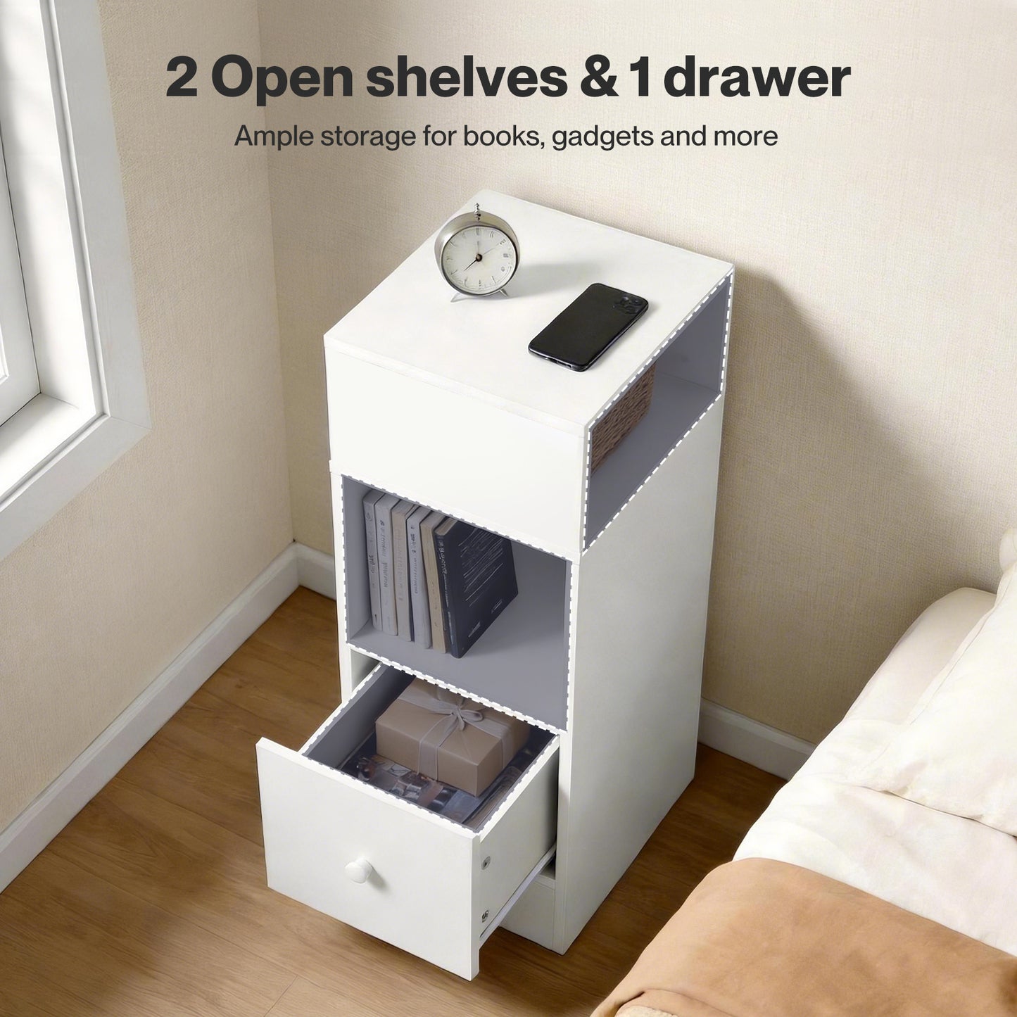 Levede  Bedside Tables Modern Nightstand White Storage Drawer Shelf for Bedroom