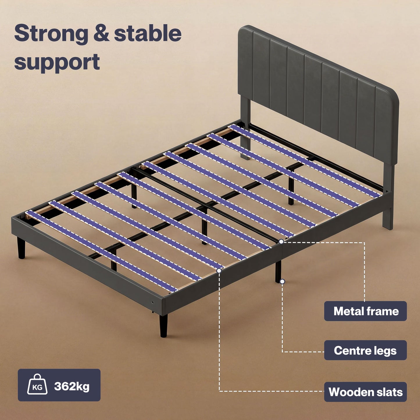 Levede Double Bed Frame with Adjustable Headboard Velvet Upholstered Dark Grey