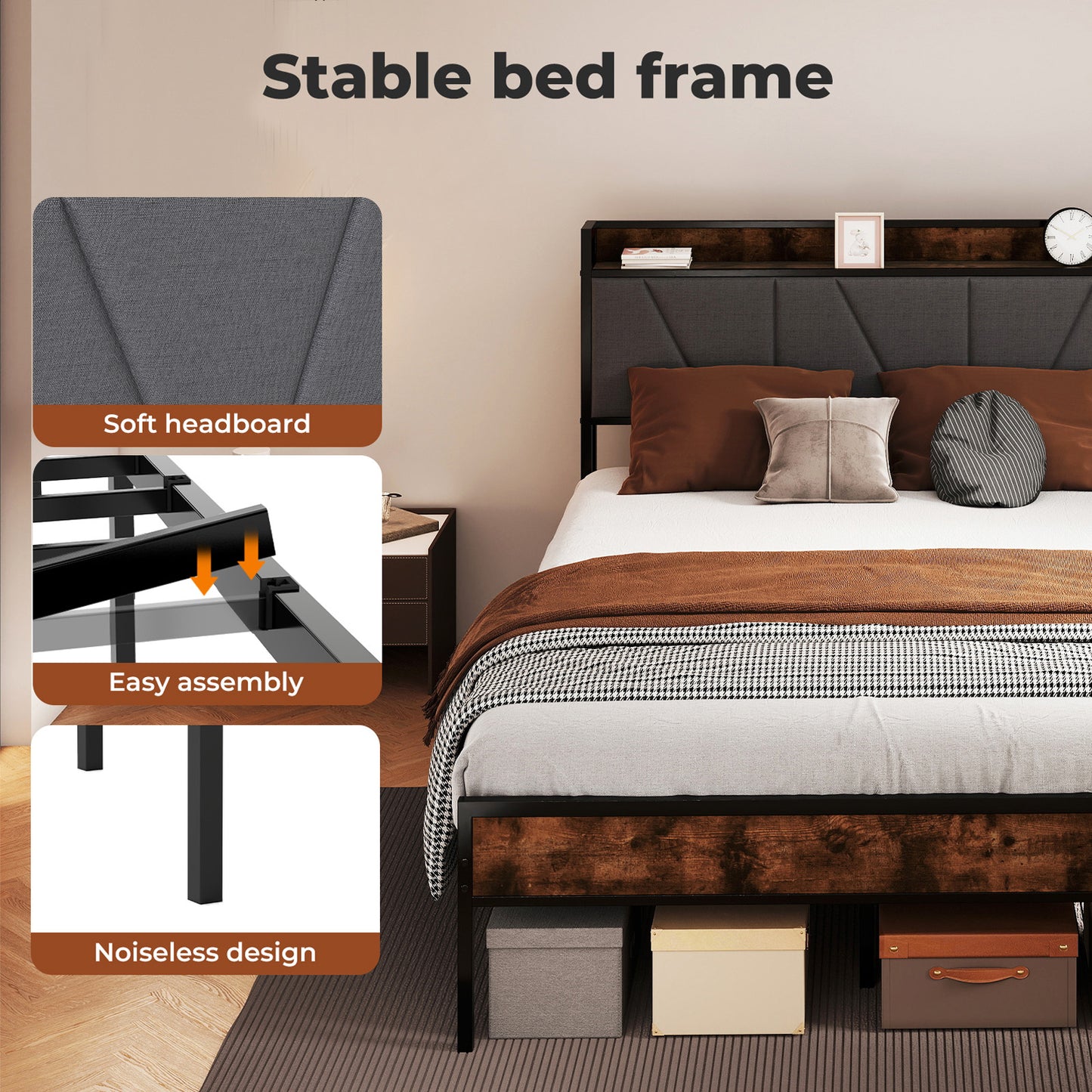 Levede Heavy Duty Bed Frame Metal Platform with Storage Headboard Single Double