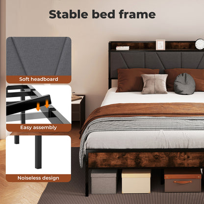 Levede Heavy Duty Bed Frame Metal Platform with Storage Headboard Single Double