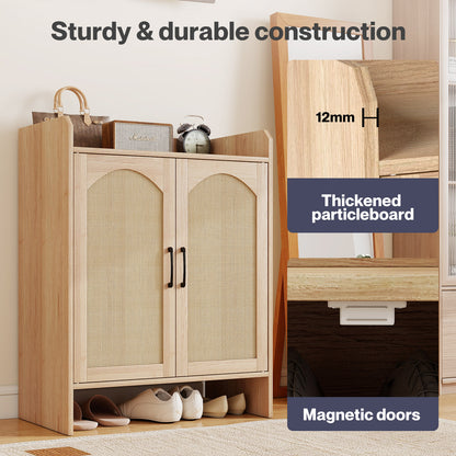 Levede Shoe Cabinet 5-Layer Rattan Wooden Doors Adjustable Entrance Storage