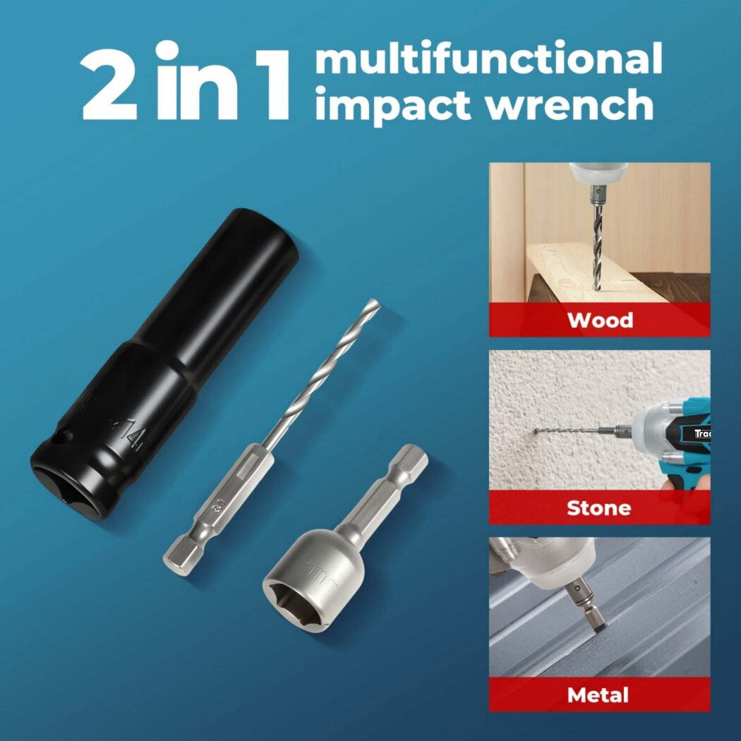Traderight 21V Brushless Impact Wrench Drill 1/2" Rattle Gun 4.0Ah Battery Kit