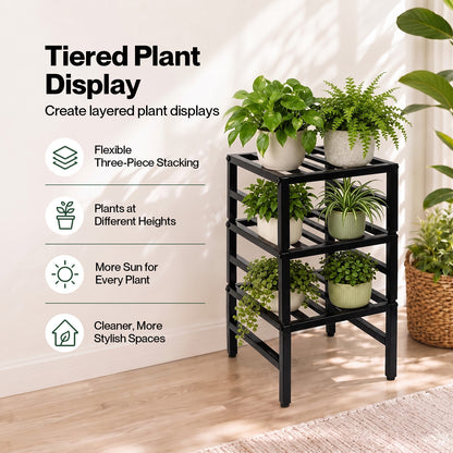 Levede Plant Stand Outdoor 3 Piece Set Carbon Steel Patio Garden Decor Black