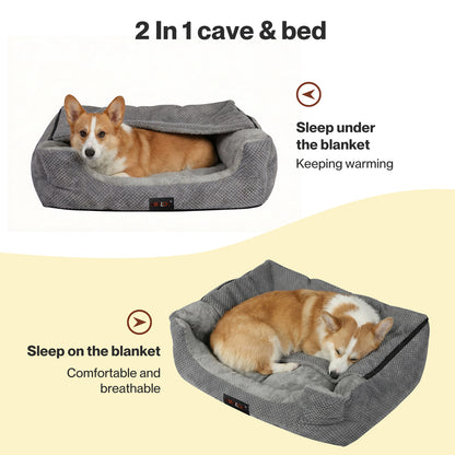 Skylos Large Dog Bed Pet Cave Bed Article Fleece Soft Washable Removable Blanket