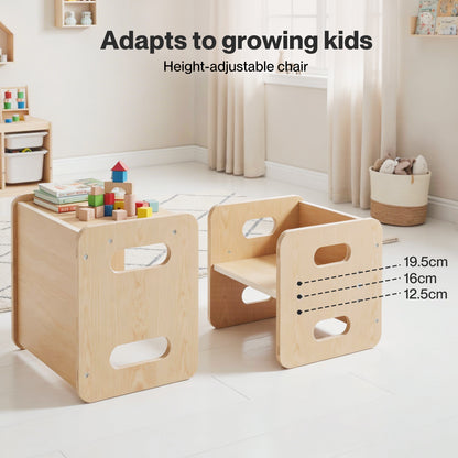 Levede Kids Table And Chair Sets 3-in-1 Adjustable Baby Safe Plywood Light Brown