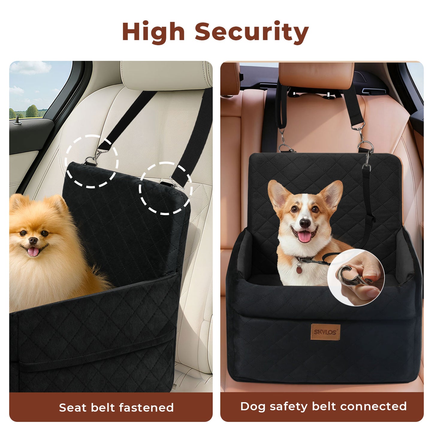 Skylos Dog Booster Car Seat Cosy Cats Pet Travel Bed with Safety Leash Black