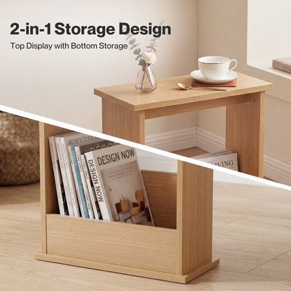 Levede Side Table Slim Storage Magazine Rack Sofa End Table Small Space Oak