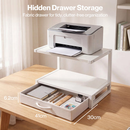 Levede Printer Stand With Drawer 2 Tier Desktop Storage Shelf Office Table Steel