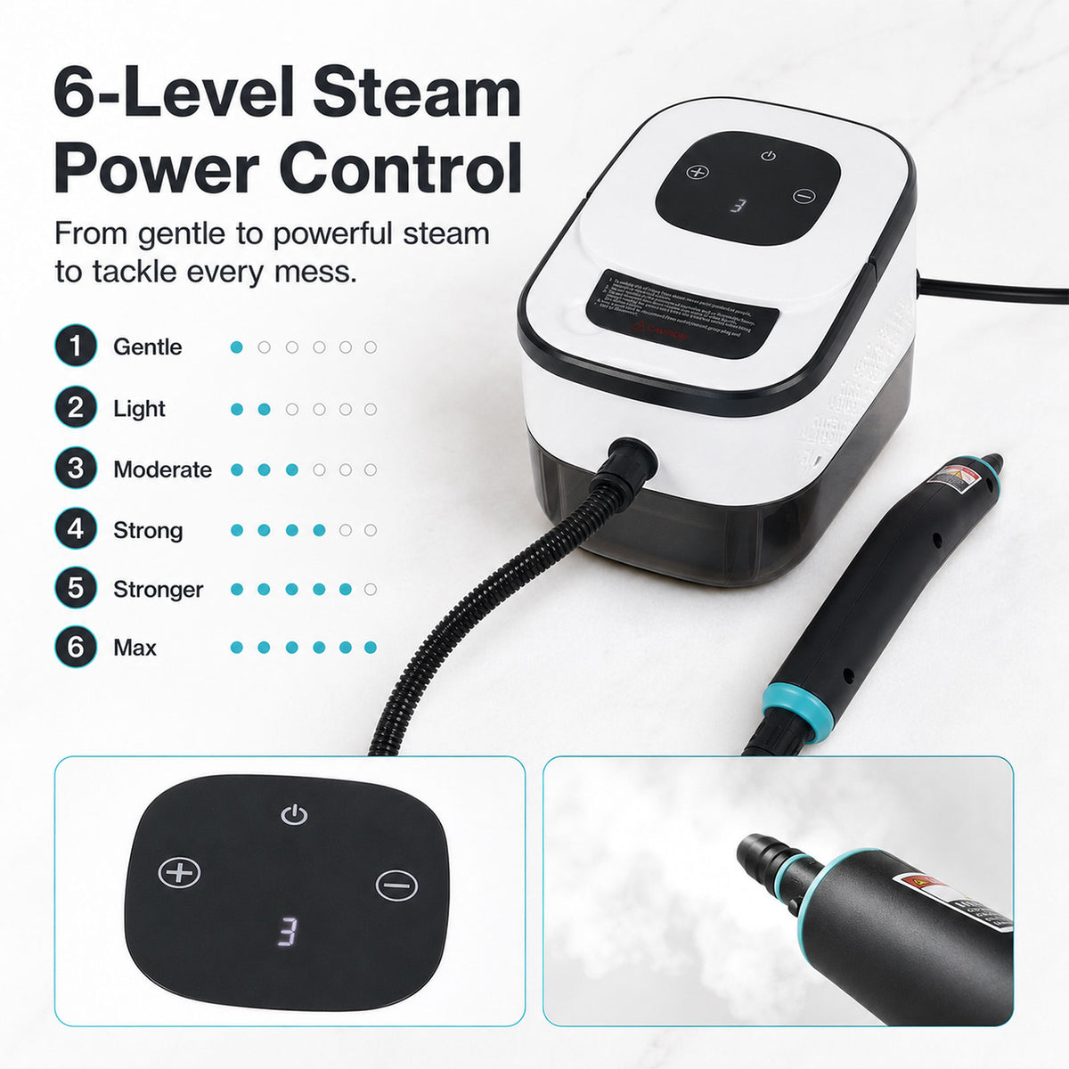 Spector Steam Cleaner Handheld 6 Settings with Tank 105°C Heat For Kitchen White