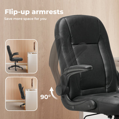 Ergonomic Office Computer Chair PU Leather Swivel Recliner with Flip-Up Armrests