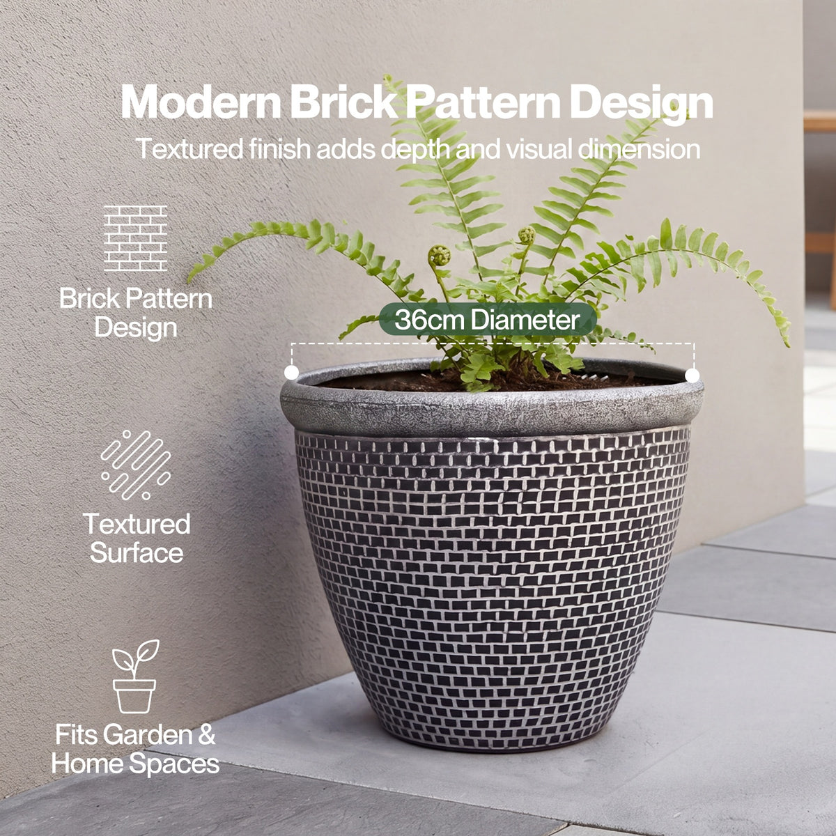 TOQUE 2PCS Plastic Garden Plant Pots 36cm Round Outdoor Planters Drainage Holes