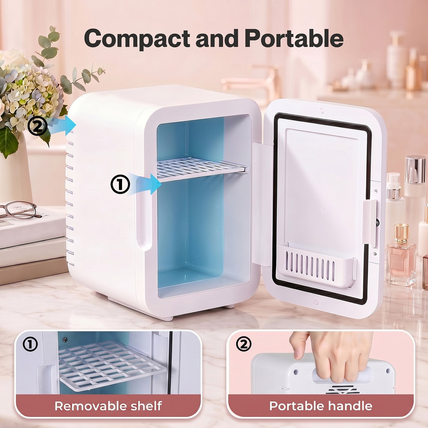 Spector Mini Fridge 5L Portable Small Cooler Warmer LED Makeup Mirror Car Home