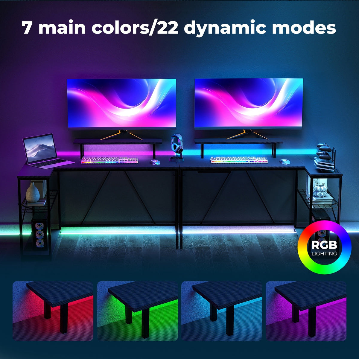 Levede Gaming Desk Corner L-Shaped Computer Table with LED Lights Storage USB