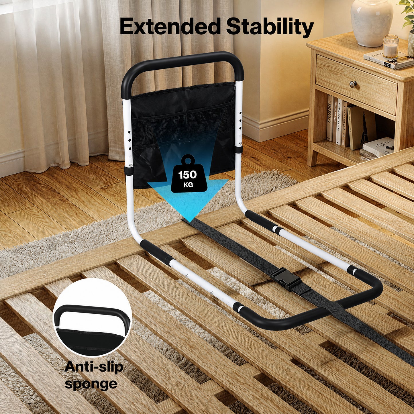 Levede Bed Rails Adjustable Heights Storage Pocket Assist Support Side Railings