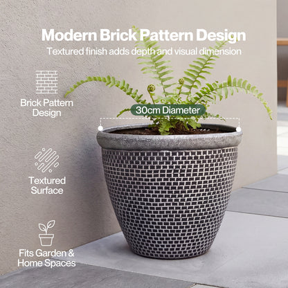 TOQUE 2PCS Plastic Garden Plant Pots 30cm Round Outdoor Planters Drainage Holes