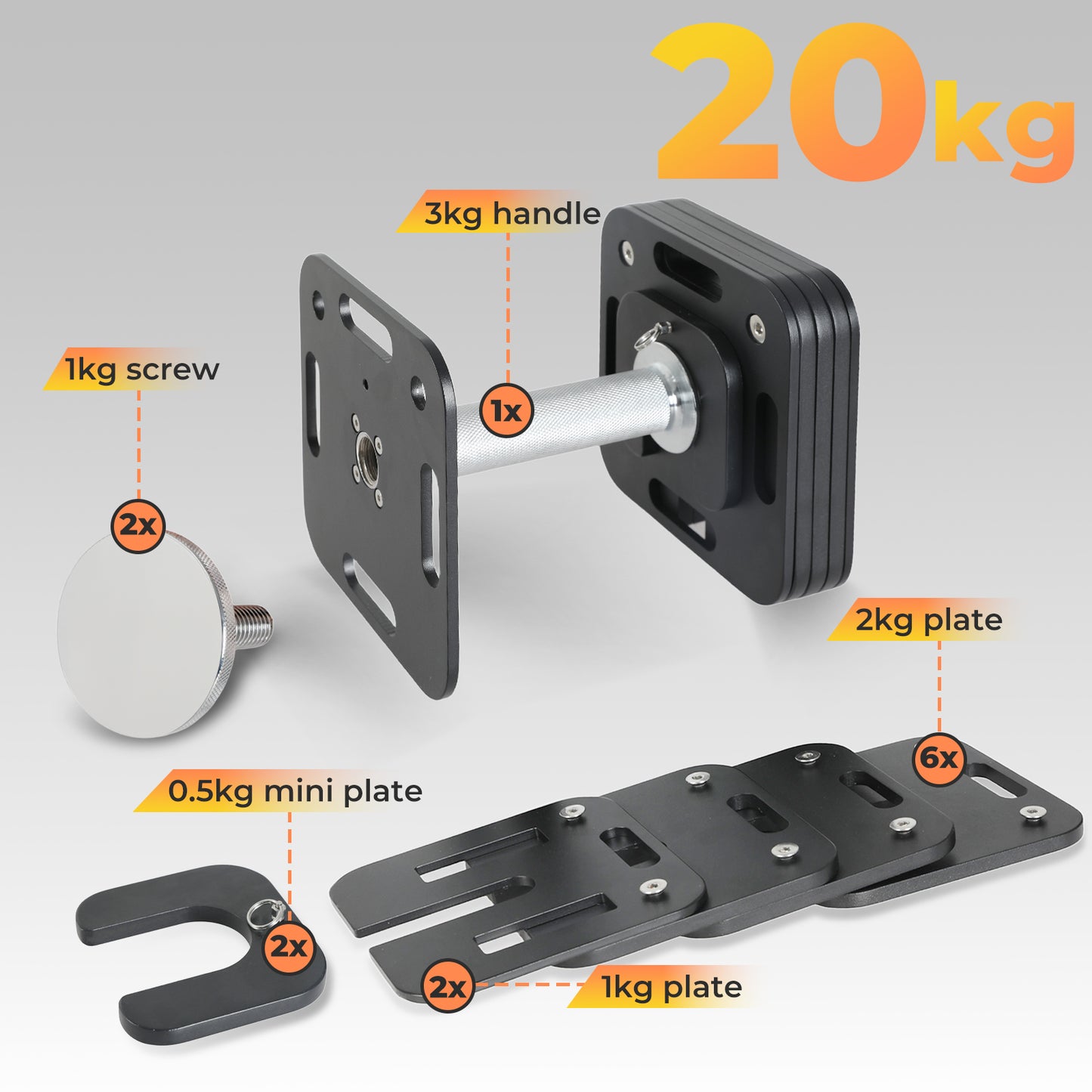 Centra Adjustable Dumbbell Set 4-20KG Auto Lock Home Gym Weight Training Fitness