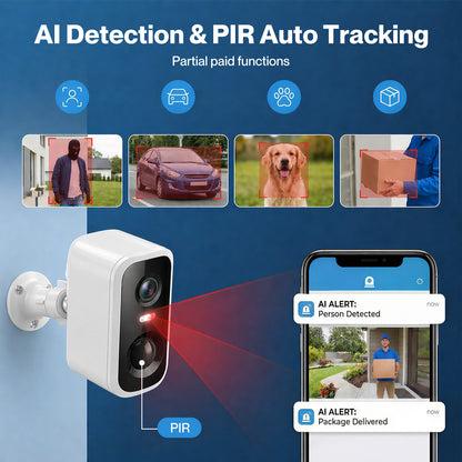 Spector 2K Wireless Security Camera Solar Powered WiFi AI Detection Outdoor PIR