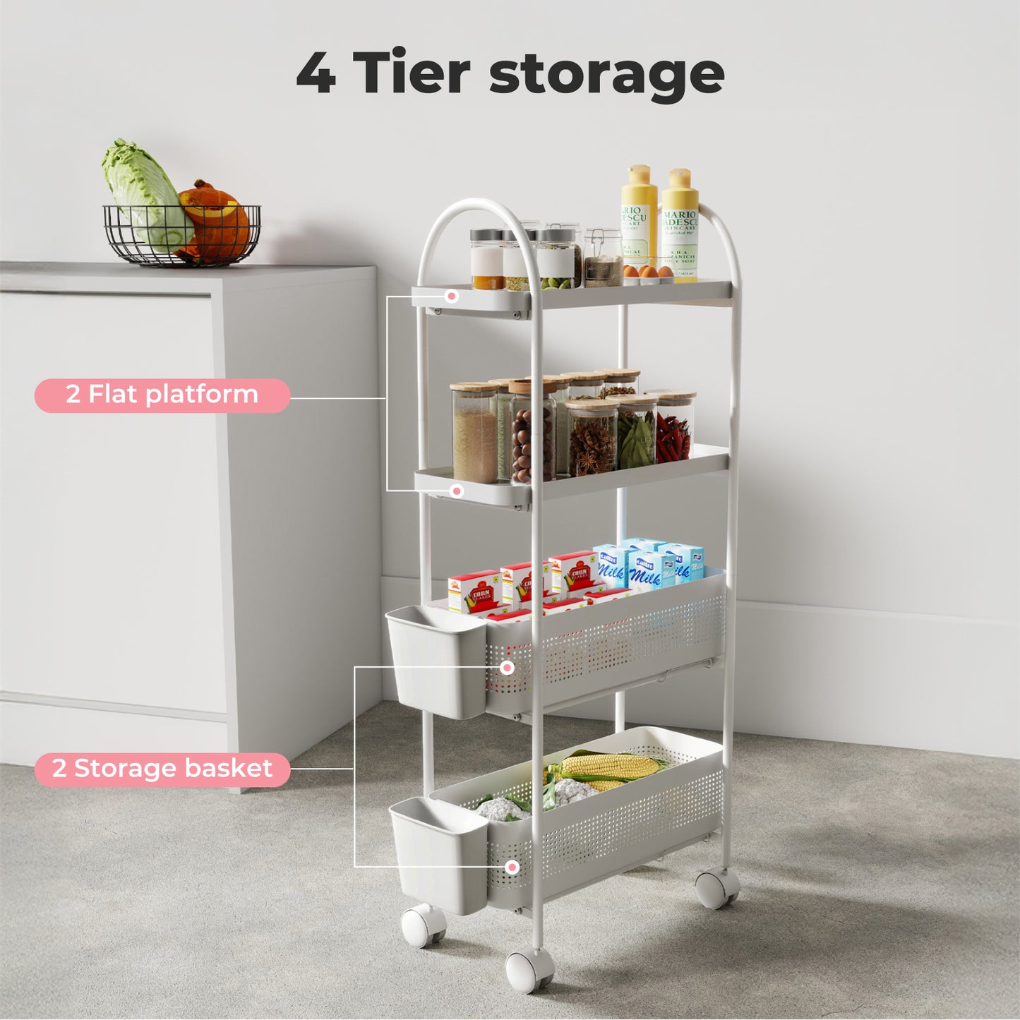 Levede Slim Stroage Trolley Cart on Wheel for Kitchen Bathroom Narrow Space Rack