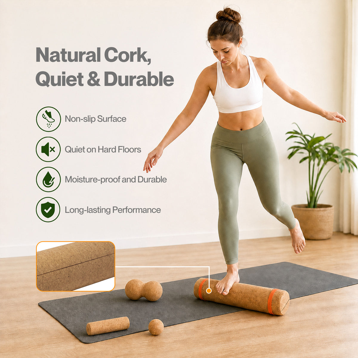 Centra Balance Board 5-In-1 Cork Ankle Trainer With Massage Ball Home Brown