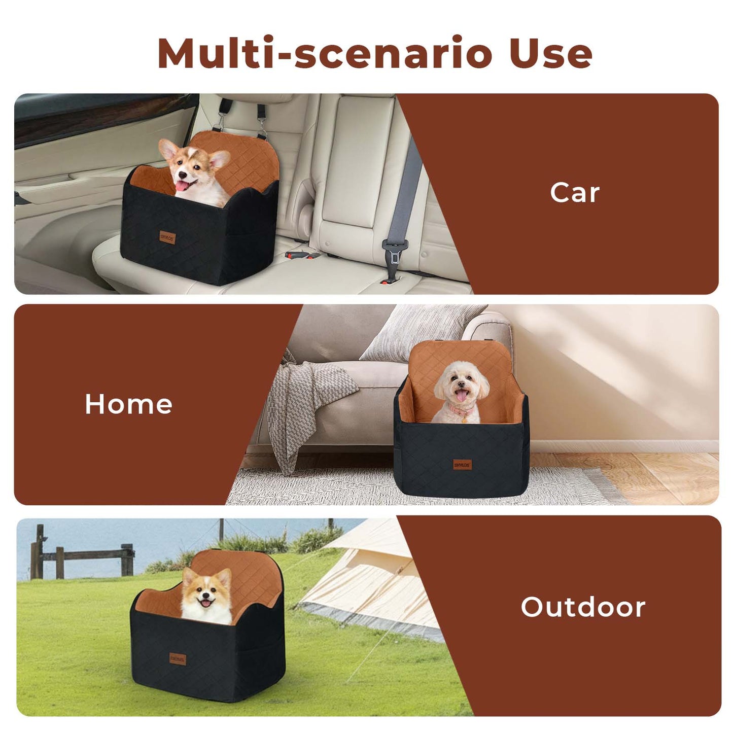 Skylos Dog Booster Car Seat for Small to Medium Pets up to 35 lbs Portable Brown
