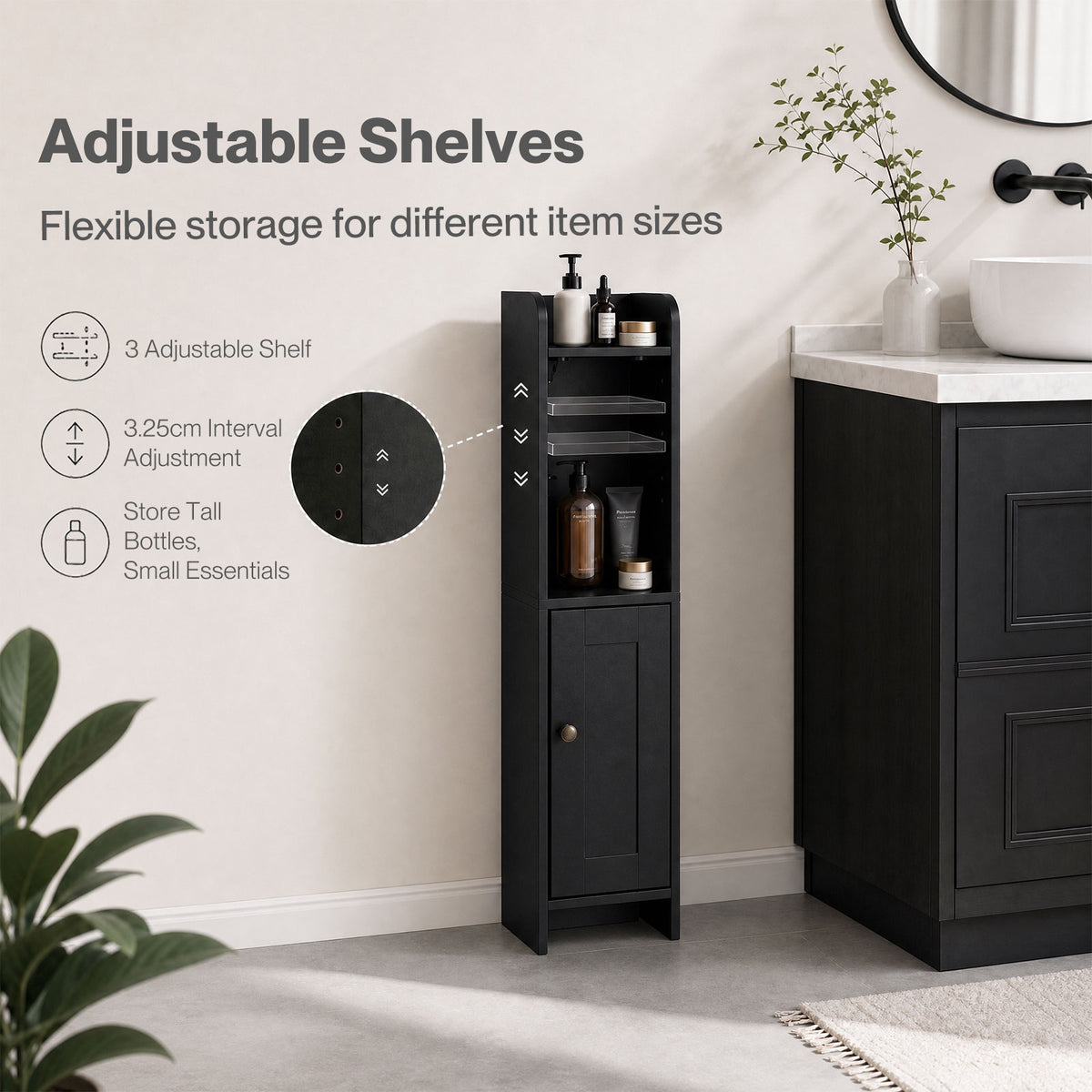 Levede Bathroom Cabinet Slim Corner Storage Adjustable Shelves PB MDF
