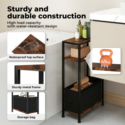 Levede Side End Table Industrial 3 Tier Wooden Oxford Storage Basket Living Room