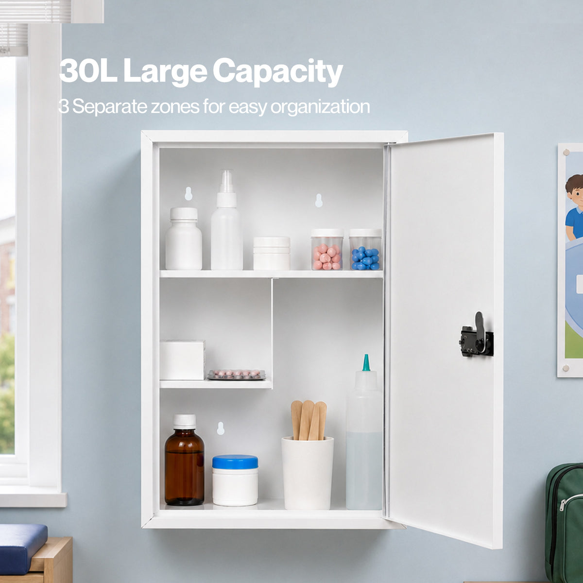Levede Medicine Cabinet Lockable Storage Box Wall Mounted Metal Home White