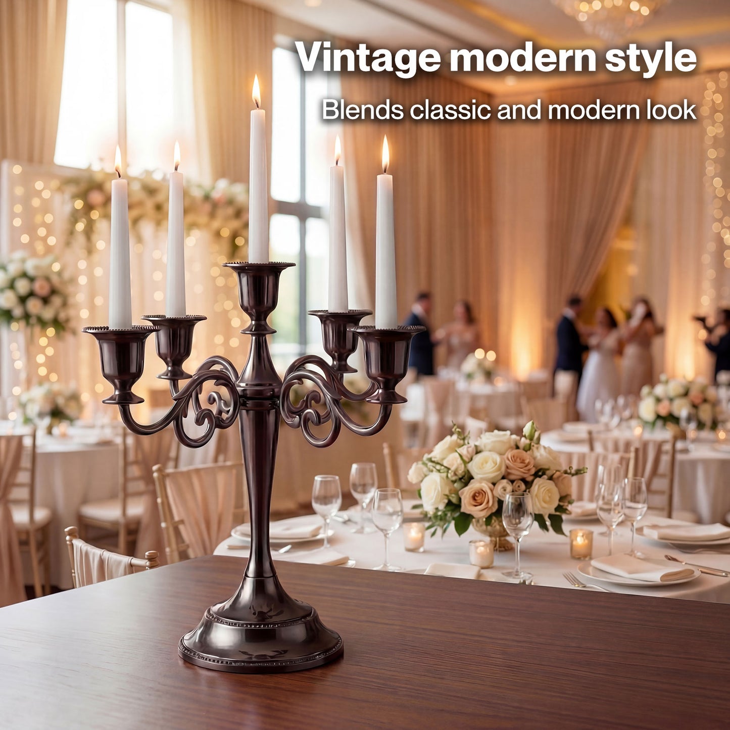 Levede Candle Holder 5 Arm Metal Candelabra Black Candlestick Stand Centerpiece