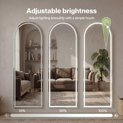 Yezi Full Length Mirror Arched LED Touch Buttons Light-Adjustable 165x60cm White