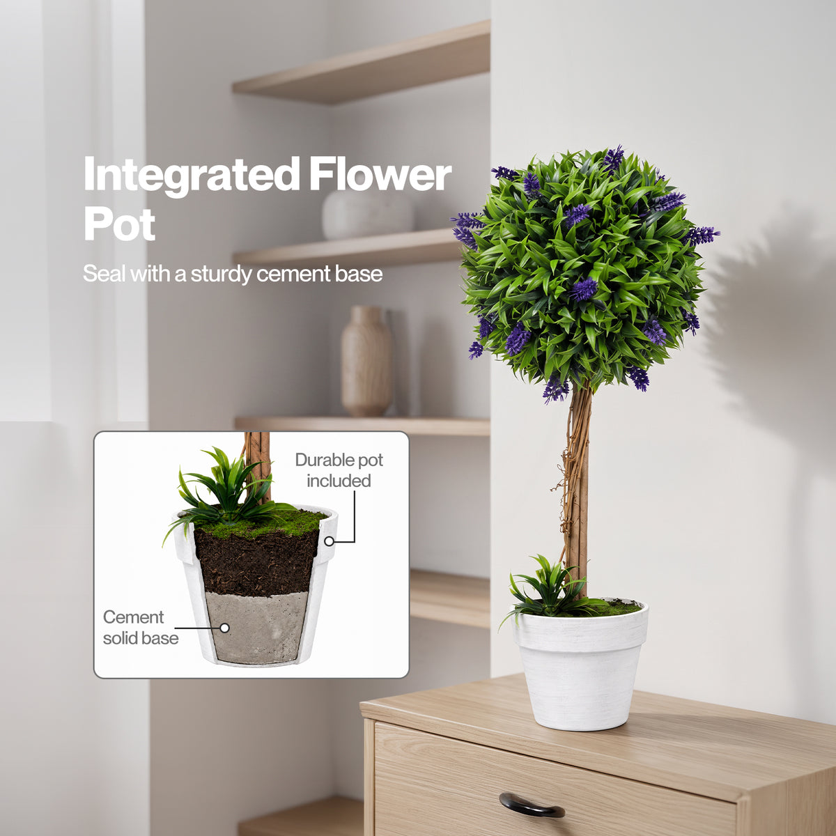 Lambu Artificial Plants Faux Lavender Topiary Set of 2 for Front Door Green