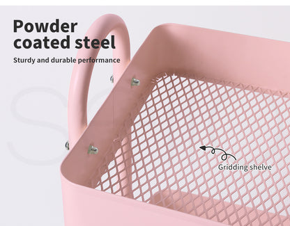 Levede 3 Tiers Kitchen Trolley Cart Steel Storage Rack Shelf Organiser Pink