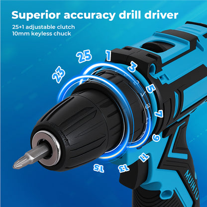 Traderight Cordless Drill Combi Driver Electric Screwdriver Set 2.0Ah Battery