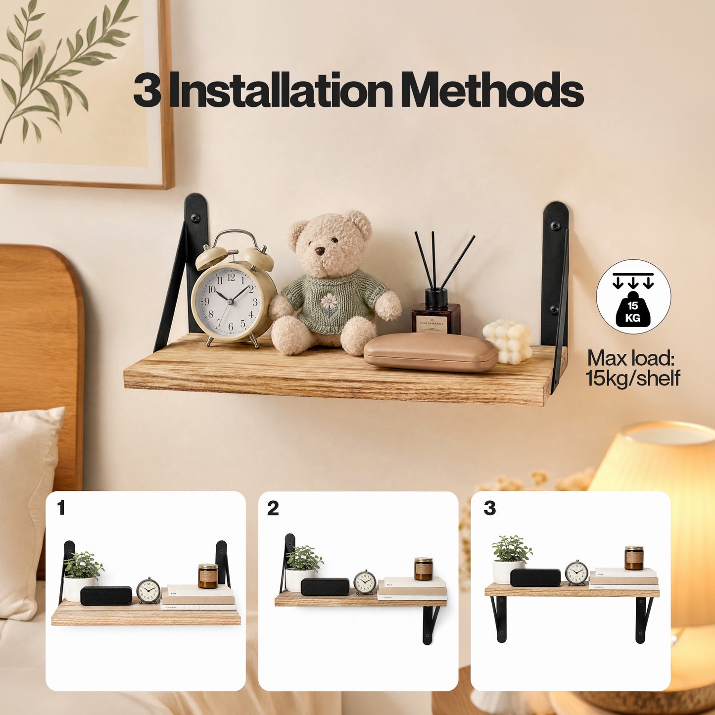 Levede Wall Mounted Floating Shelves Set of 4 Rustic Display Shelf Solid Wood