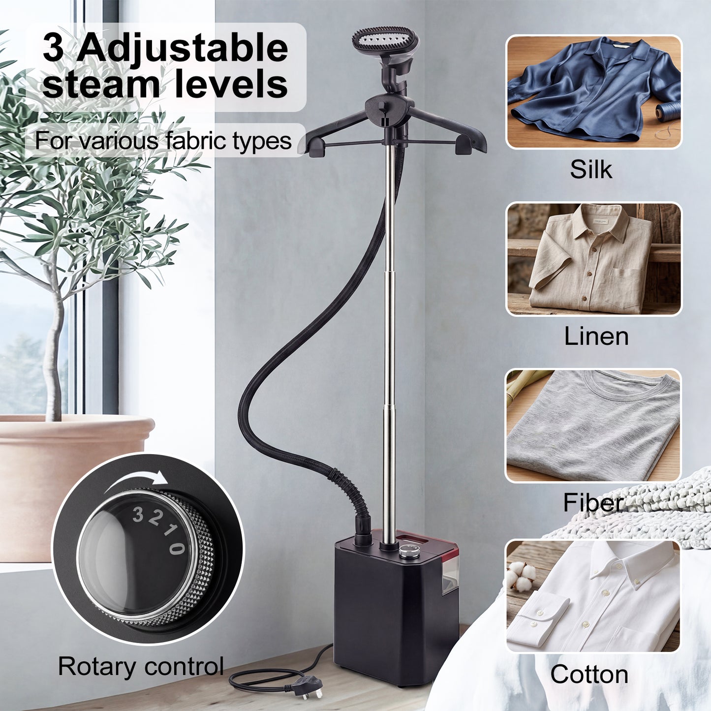 Spector Garment Steamer Standing Clothes Steamer 2200W Wrinkle Remover 3 Levels