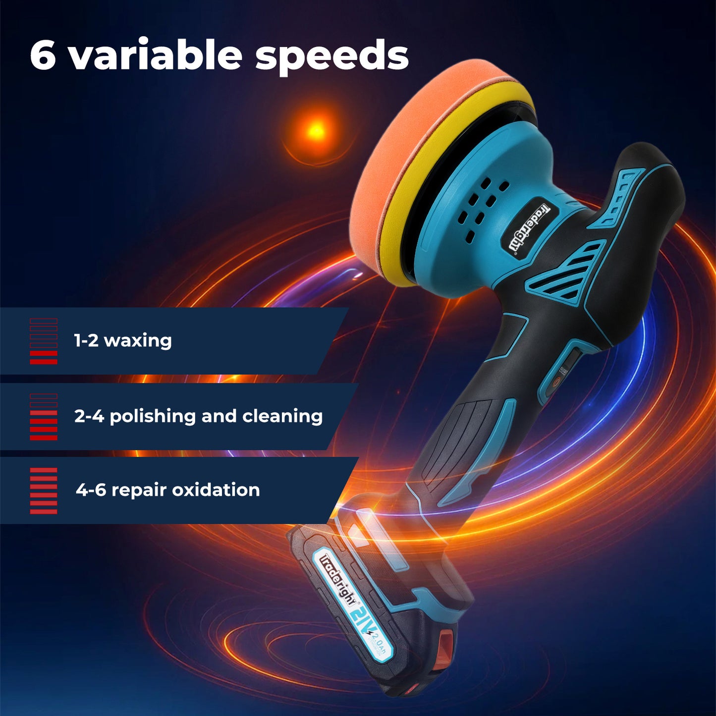 Traderight Cordless Car Polisher Buffer Sander Polishing Machine with 2 Battery