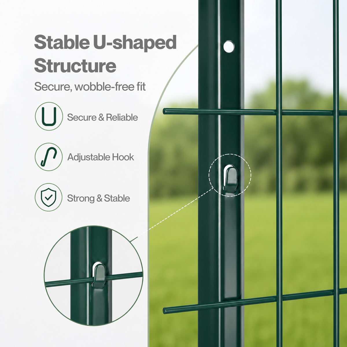 Metal Fence Posts 3Ft 10Pc Set U Shape Powder Coated for Garden Boundary Green