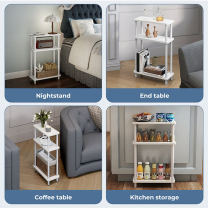 Levede Slim Side Table 3 Tier Narrow Sofa End Table Bedside Storage Stand White