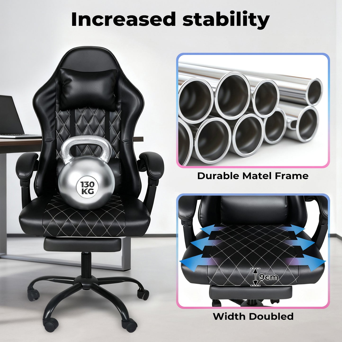 Levede Office Desk Chair PU Gaming Recliner Adjustable Height Swivel Black