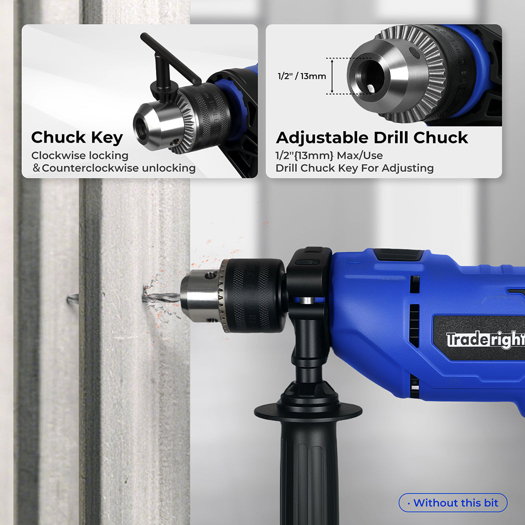 Traderight Electric Hammer Drill 13mm Chuck Powerful Variable Speed Corded DIY