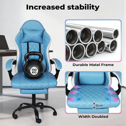 Levede Office Desk Chair PU Gaming Recliner Adjustable Height Swivel Blue