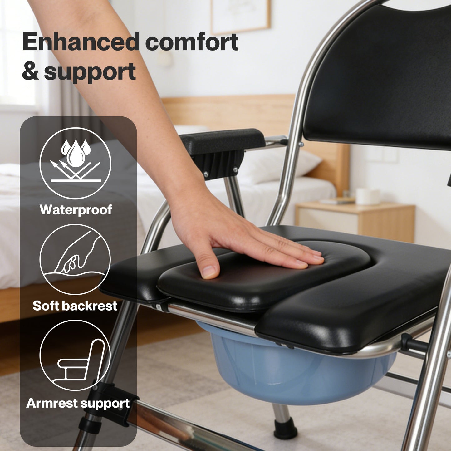 Levede Folding Commode Chair Adjustable Height Bedside Toilet Shower Seat 150kg
