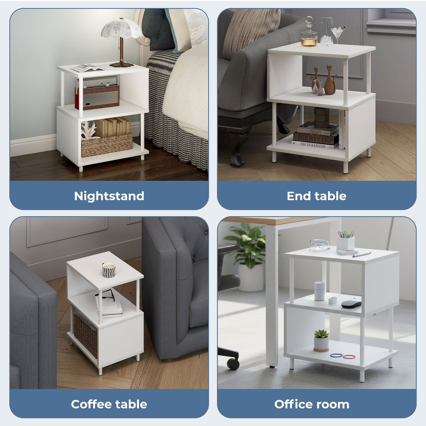 Levede Side Table 3 Tier Small Bedside Sofa End Table Storage Shelves Modern