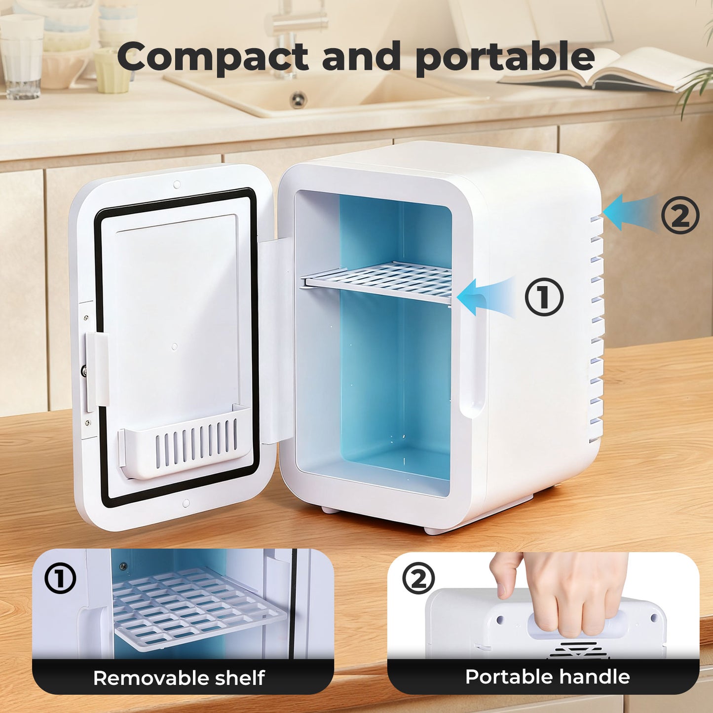 Spector Mini Fridge 5L Portable Small Cooler Warmer LED Makeup Mirror Car Home