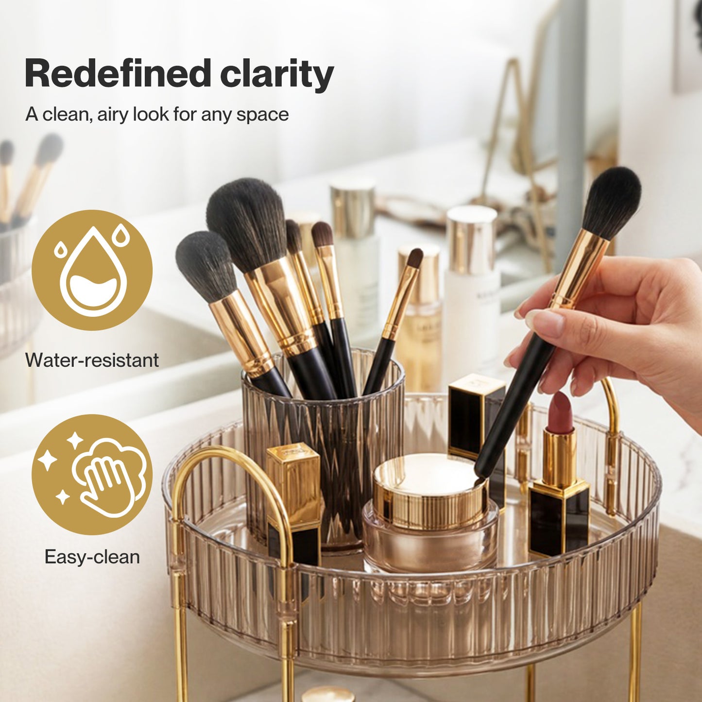 ilus Makeup Organiser 360 Rotating Spinning 3 Tiers Cosmetic Organizer Gold