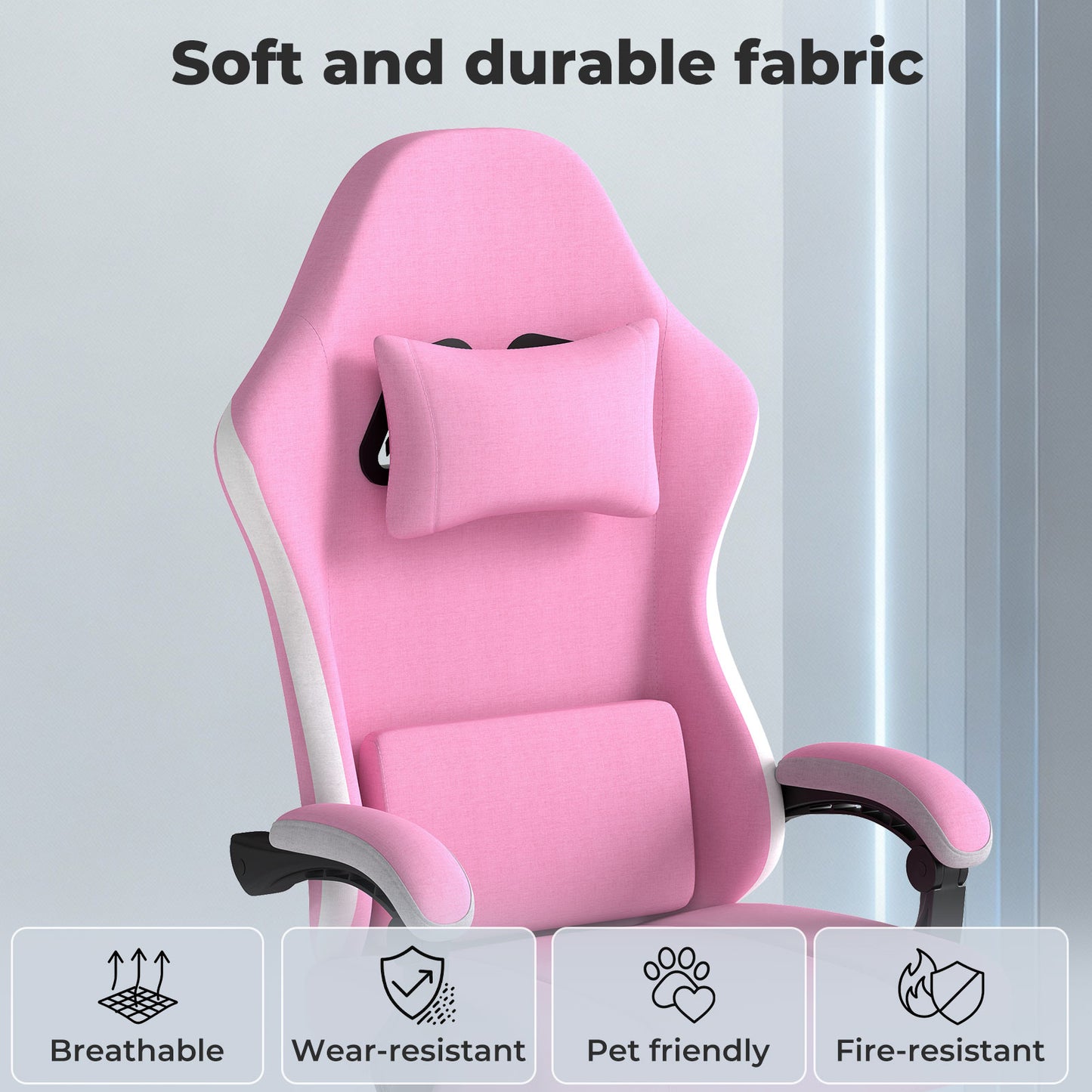 Levede Office Desk Chair Fabric Gaming Recliner Adjustable Height Swivel Pink