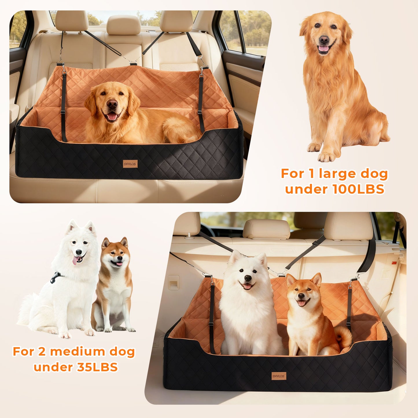 Skylos Dog Booster Car Seat Travel Carrier Bed Basket for Pet up to 100lbs Brown
